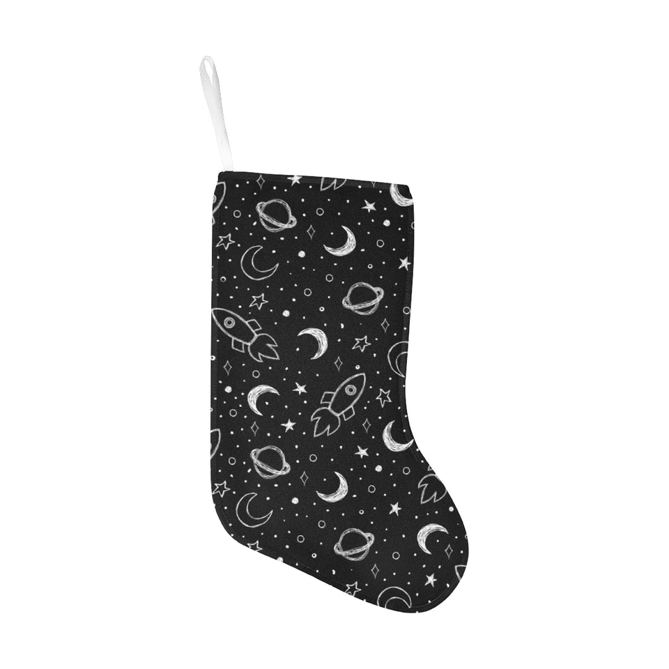 Hand drawn space rocket star planet Christmas Stocking