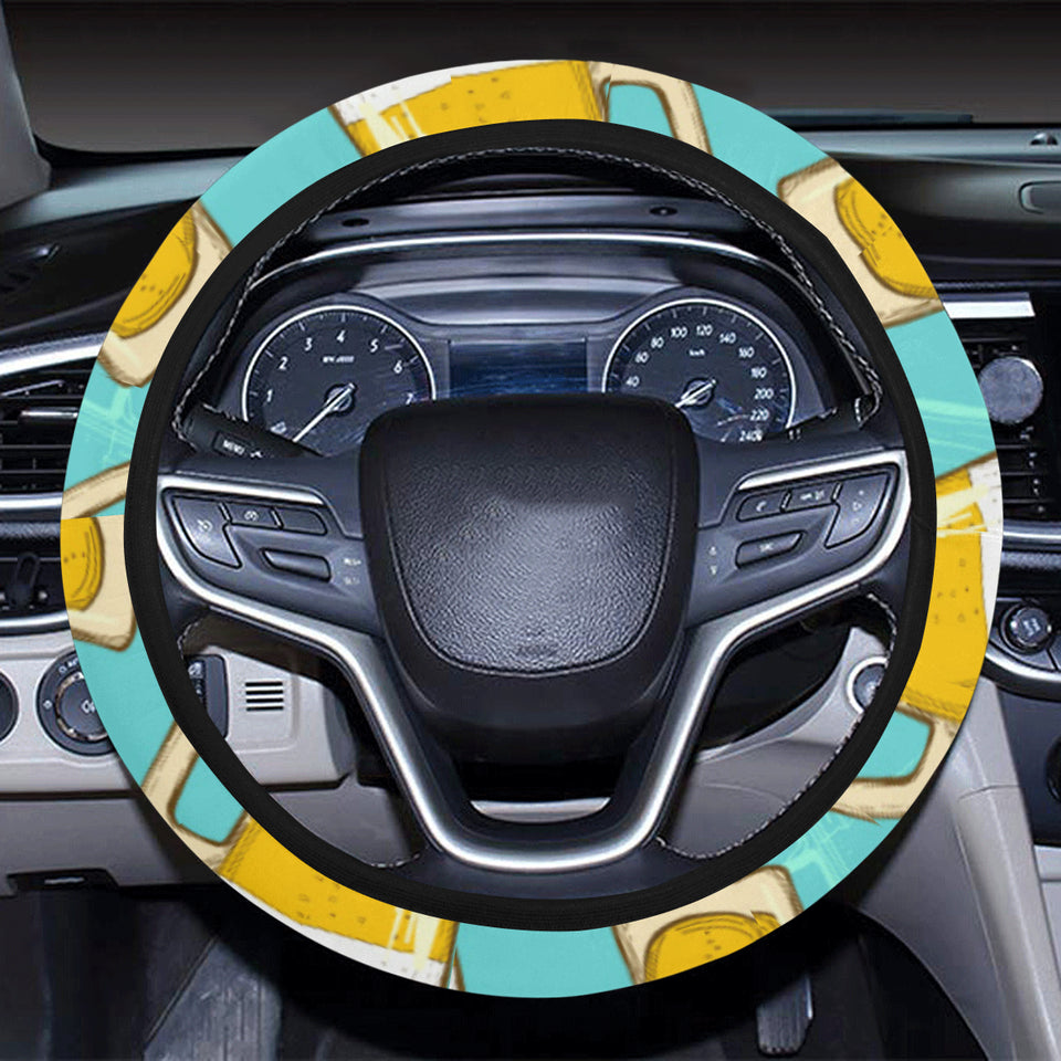Beer pattern green background Car Steering Wheel Cover
