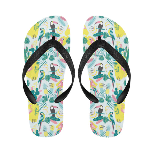 Cute parrot toucan flamingo cactus exotic leaves p Unisex Flip Flops
