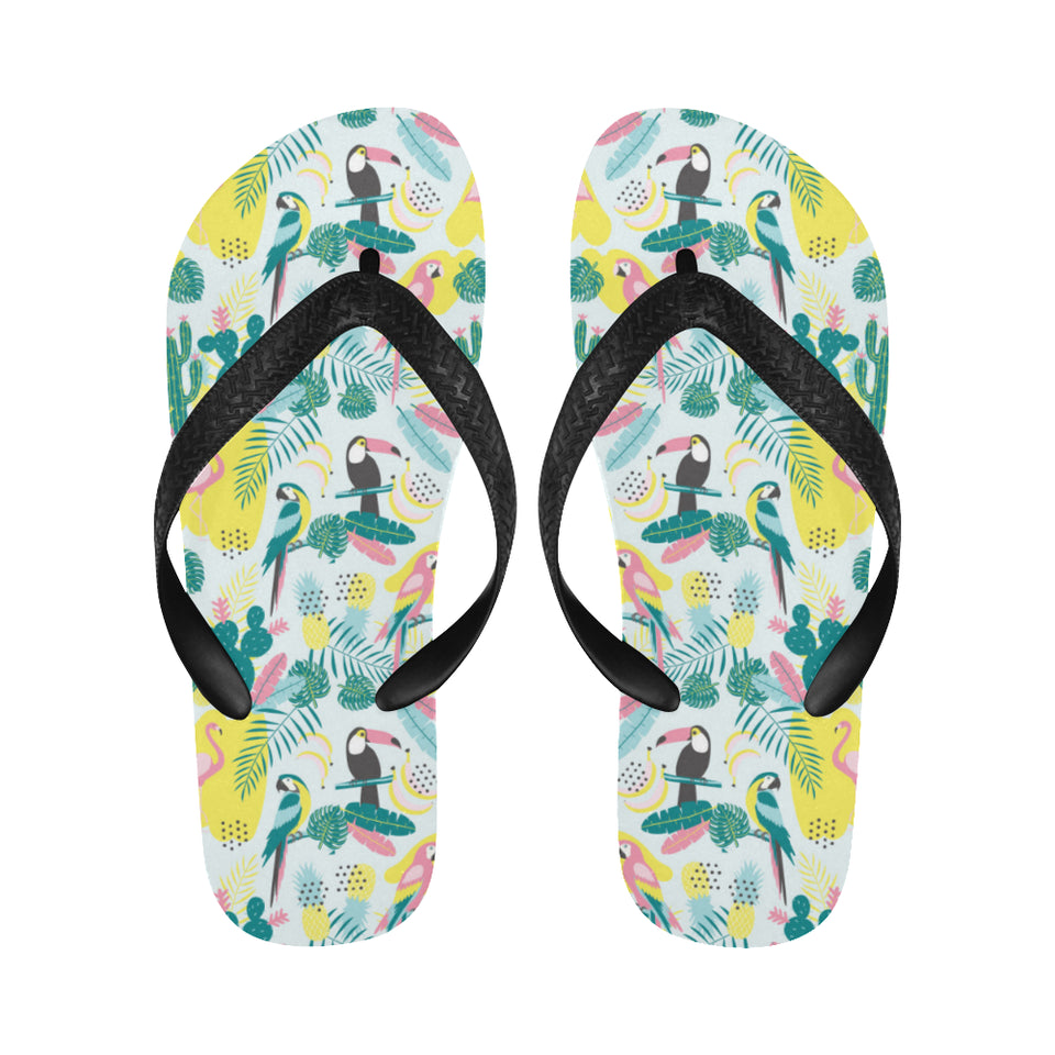 Cute parrot toucan flamingo cactus exotic leaves p Unisex Flip Flops