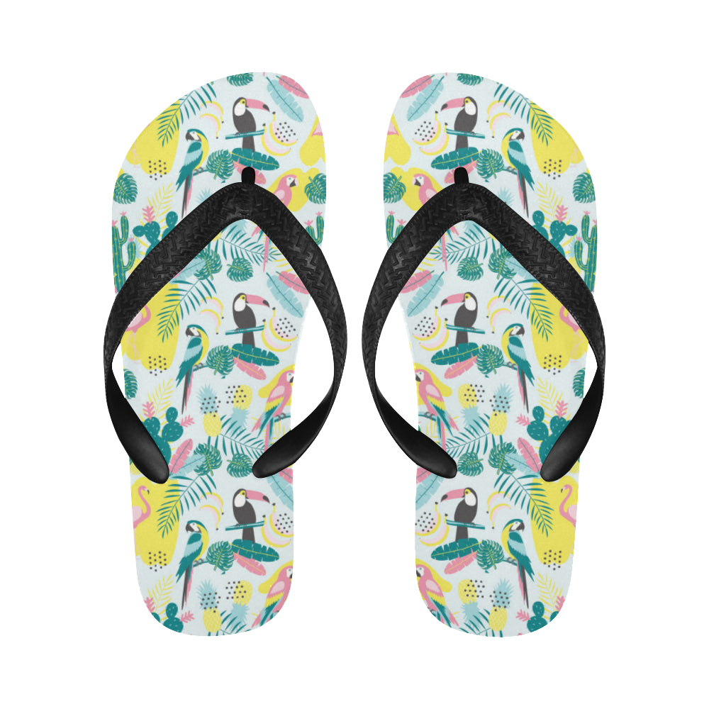 Cute parrot toucan flamingo cactus exotic leaves p Unisex Flip Flops