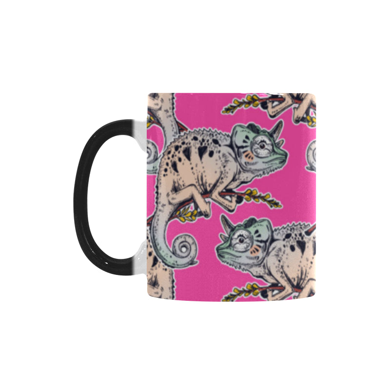 Chameleon lizard pattern pink background Morphing Mug Heat Changing Mug