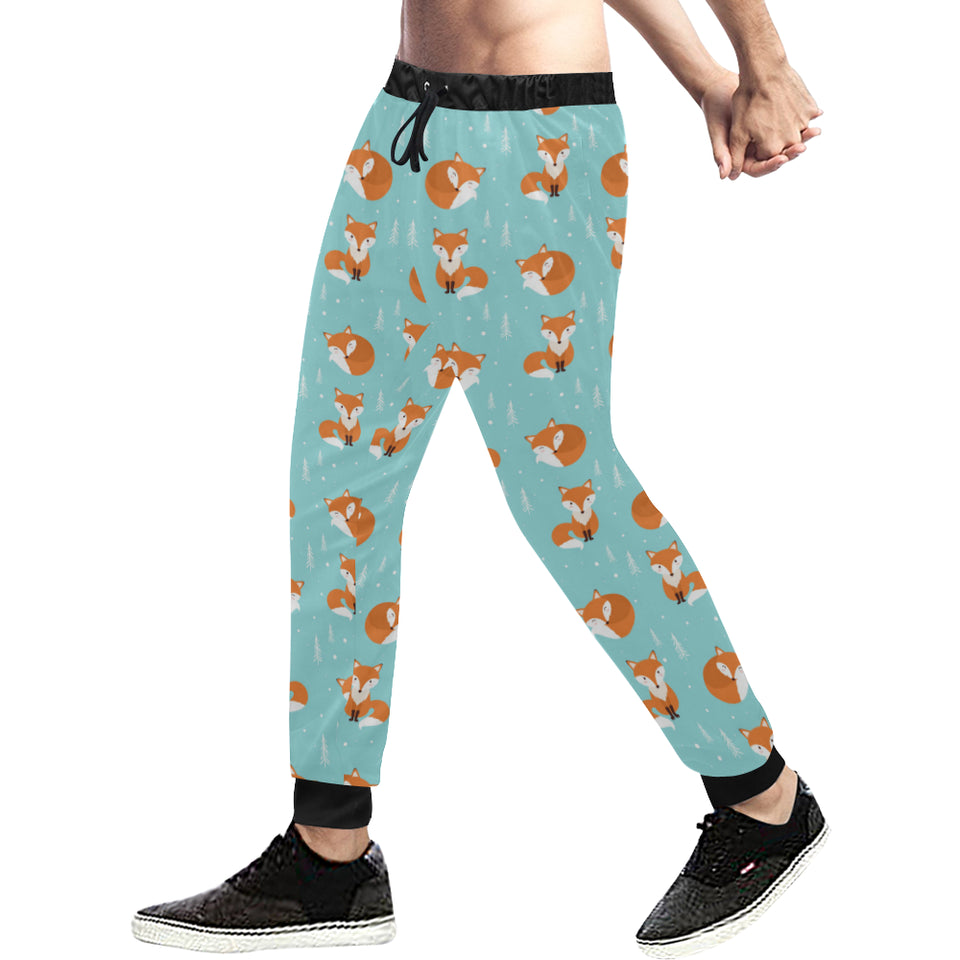 Fox pattern blue b ackground Unisex Casual Sweatpants