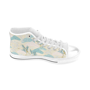 Bonsai bamboo stork japanese pattern cream theme Men's High Top Canvas Shoes White