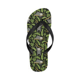 Cute sloths tropical palm leaves black background Unisex Flip Flops