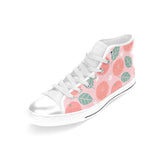Grapefruit leaves flower pink background Women's High Top Canvas Shoes White