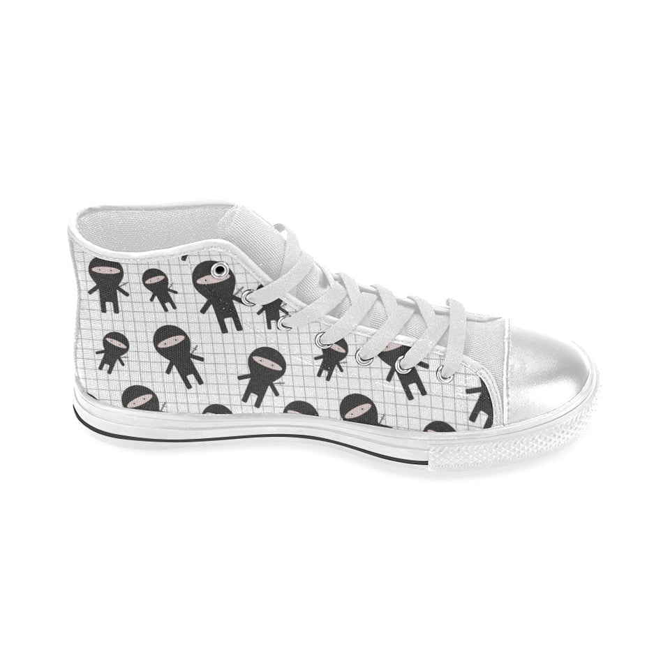 Ninja pattern plaid background Women's High Top Canvas Shoes White