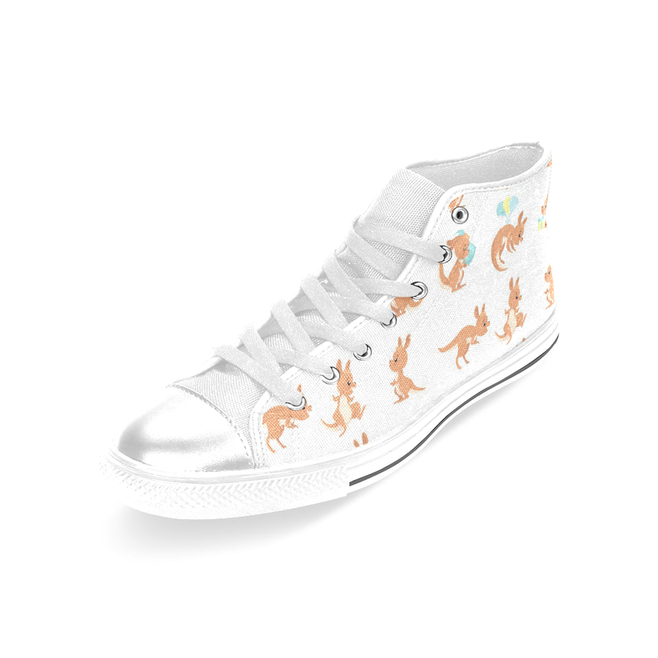 Cute Kangaroo pattern Women's High Top Canvas Shoes White