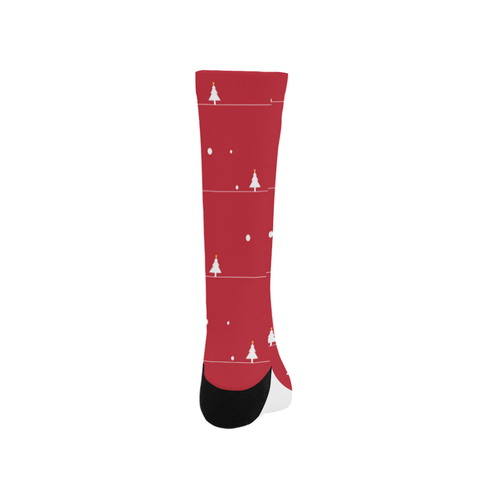 Christmas tree star snow red background Crew Socks