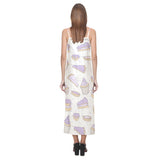 Cakes pies tarts muffins and eclairs purple bluebe V-Neck Open Fork Long Dress