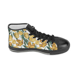 yellow tulips pattern Women's High Top Canvas Shoes Black