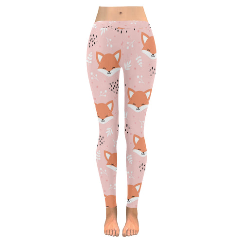 Cute fox pattern pink background Women's Legging Fulfilled In US