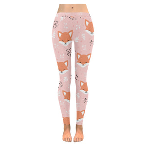 Cute fox pattern pink background Women's Legging Fulfilled In US