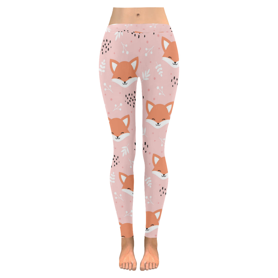 Cute fox pattern pink background Women's Legging Fulfilled In US