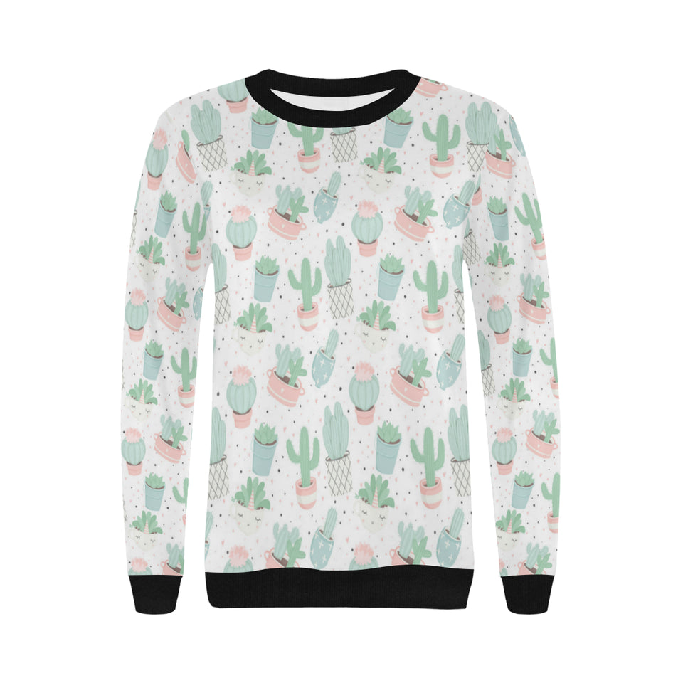 Pastel color cactus pattern Women's Crew Neck Sweatshirt