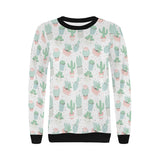 Pastel color cactus pattern Women's Crew Neck Sweatshirt