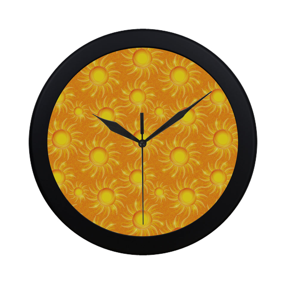 Sun orange background Elegant Black Wall Clock