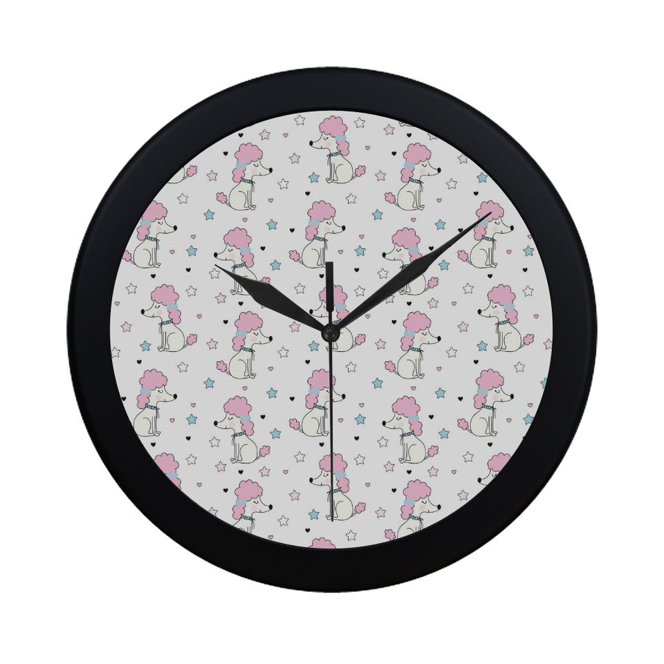 Cute poodle dog star pattern Elegant Black Wall Clock