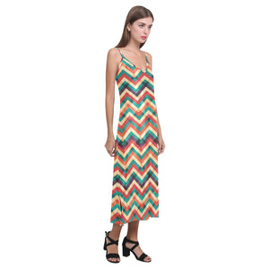 zigzag  chevron colorful pattern V-Neck Open Fork Long Dress
