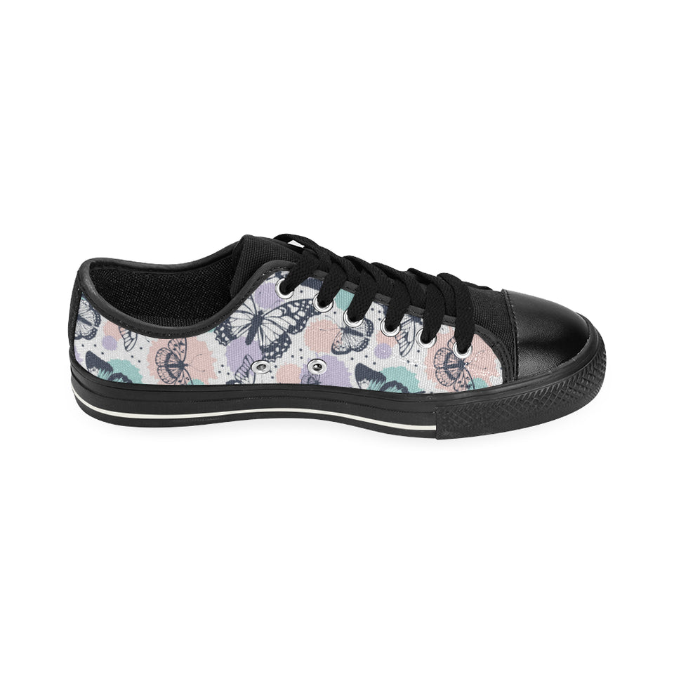 Butterfly pattern Men's Low Top Canvas Shoes Black