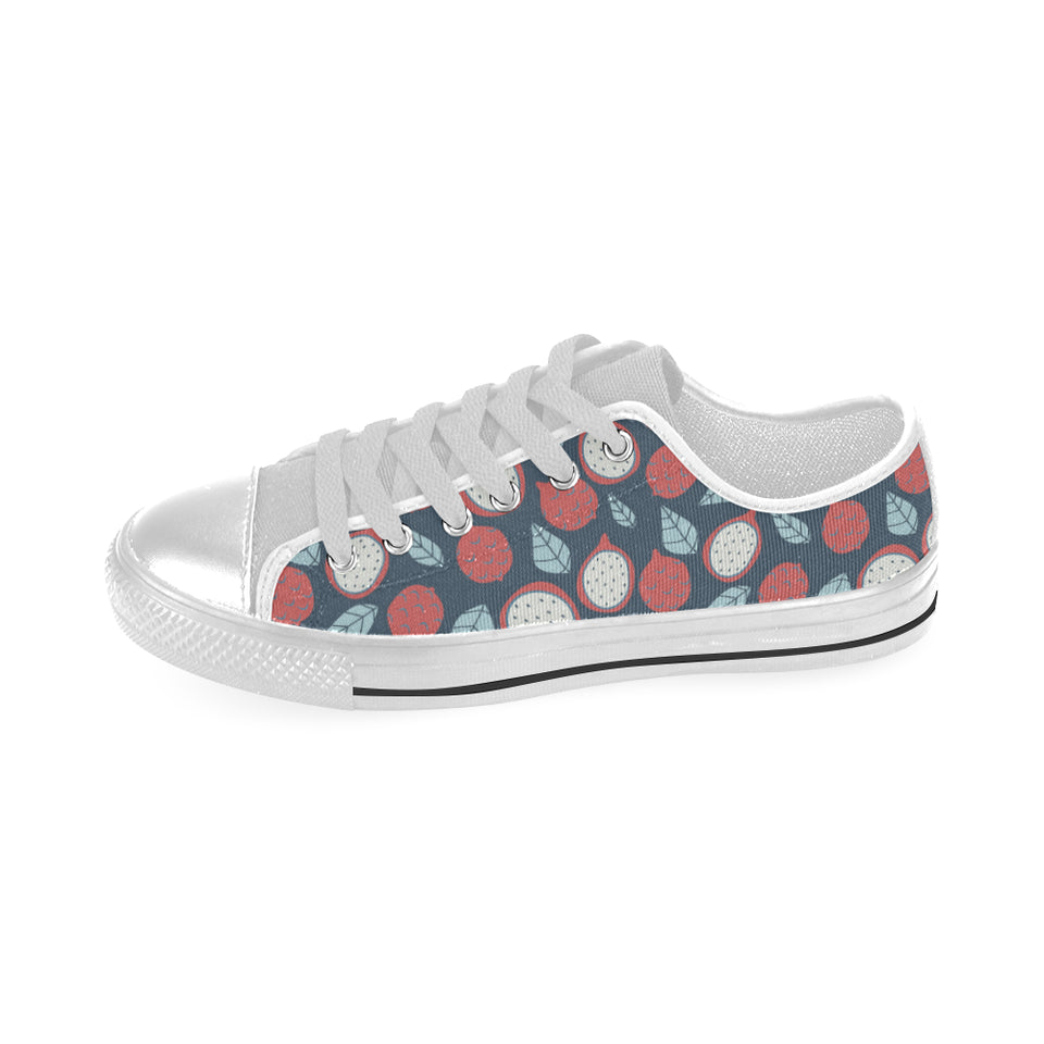 dragon fruits dark blue background Men's Low Top Shoes White