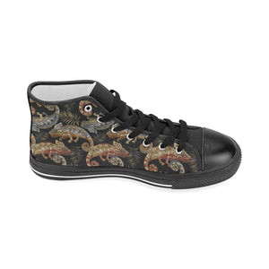 Chameleon lizard tropical leaves palm tree Women's High Top Canvas Shoes Black