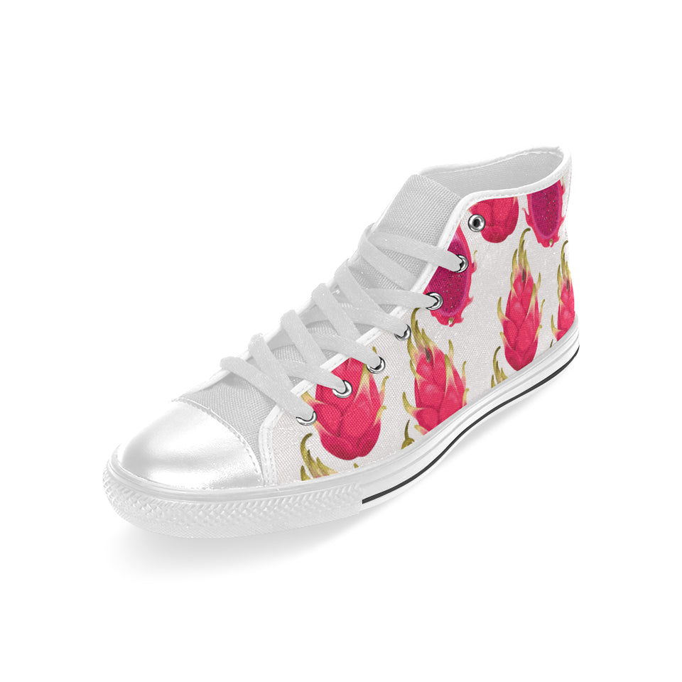 dragon fruits design pattern Men's High Top Canvas Shoes White