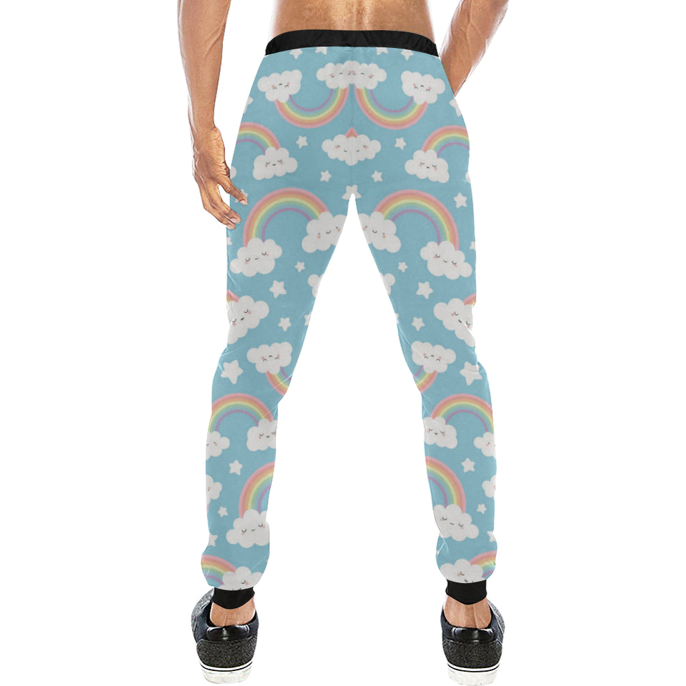 Cute rainbow clound star pattern blue background Unisex Casual Sweatpants