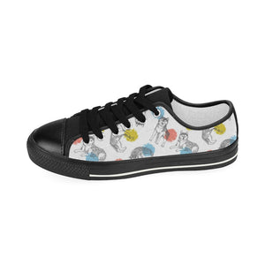 Siberian husky and colorful circle pattern Kids' Boys' Girls' Low Top Canvas Shoes Black