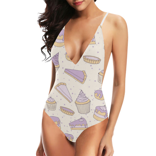 Cakes pies tarts muffins and eclairs purple bluebe Women's One-Piece Swimsuit