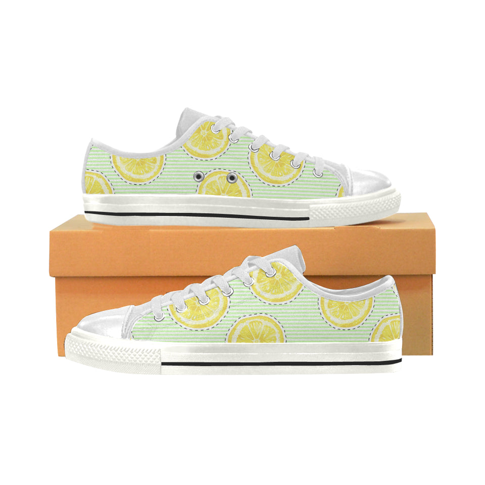 slice of lemon pattern Women's Low Top Canvas Shoes White
