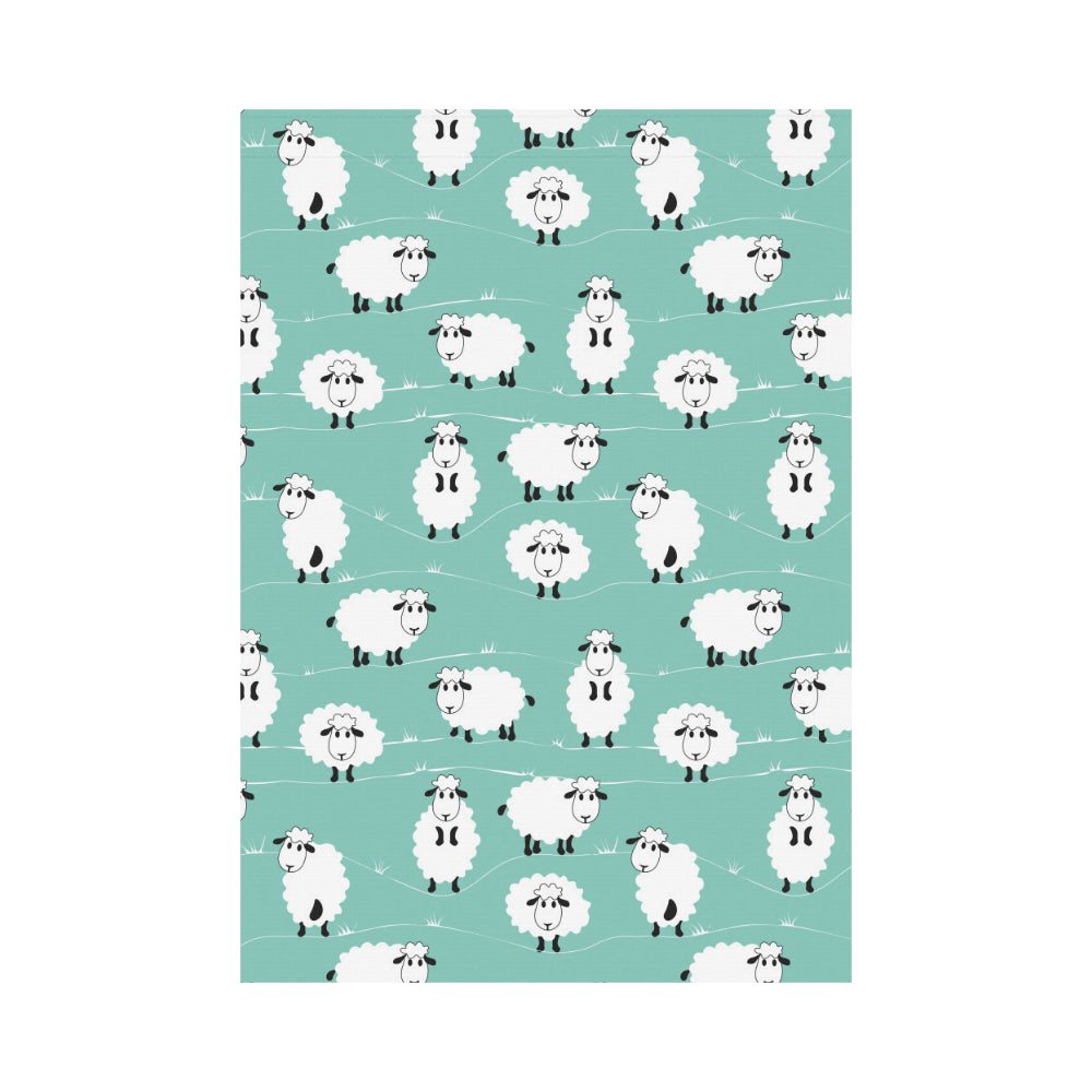 Cute sheep green background House Flag Garden Flag