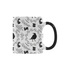 Crows floral wreath rabbit pattern Morphing Mug Heat Changing Mug