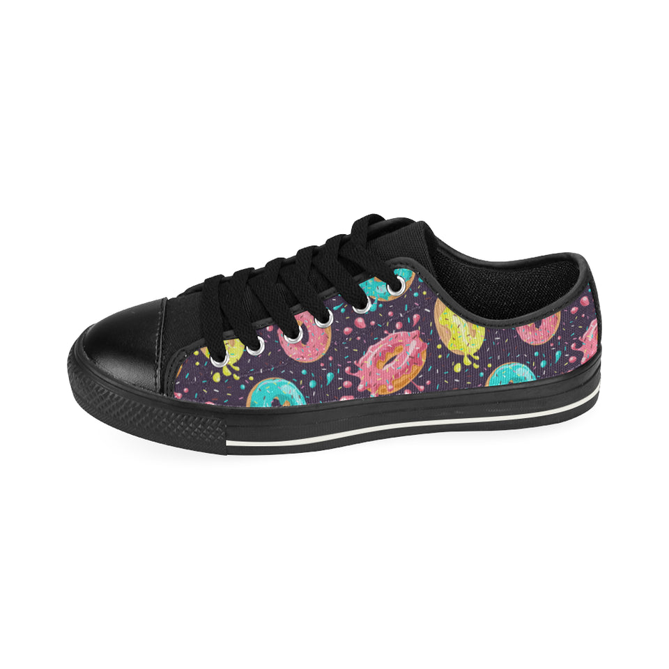 Colorful donut glaze pattern Men's Low Top Canvas Shoes Black