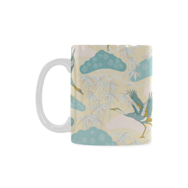 Bonsai bamboo stork japanese pattern cream theme Classical White Mug (Fulfilled In US)