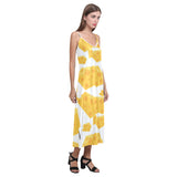 Cheese slice pattern V-Neck Open Fork Long Dress