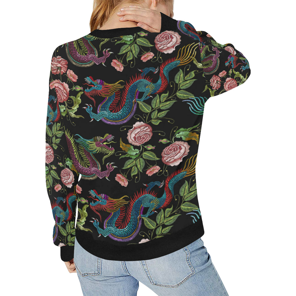 Dragons flower pattern Women's Crew Neck Sweatshirt