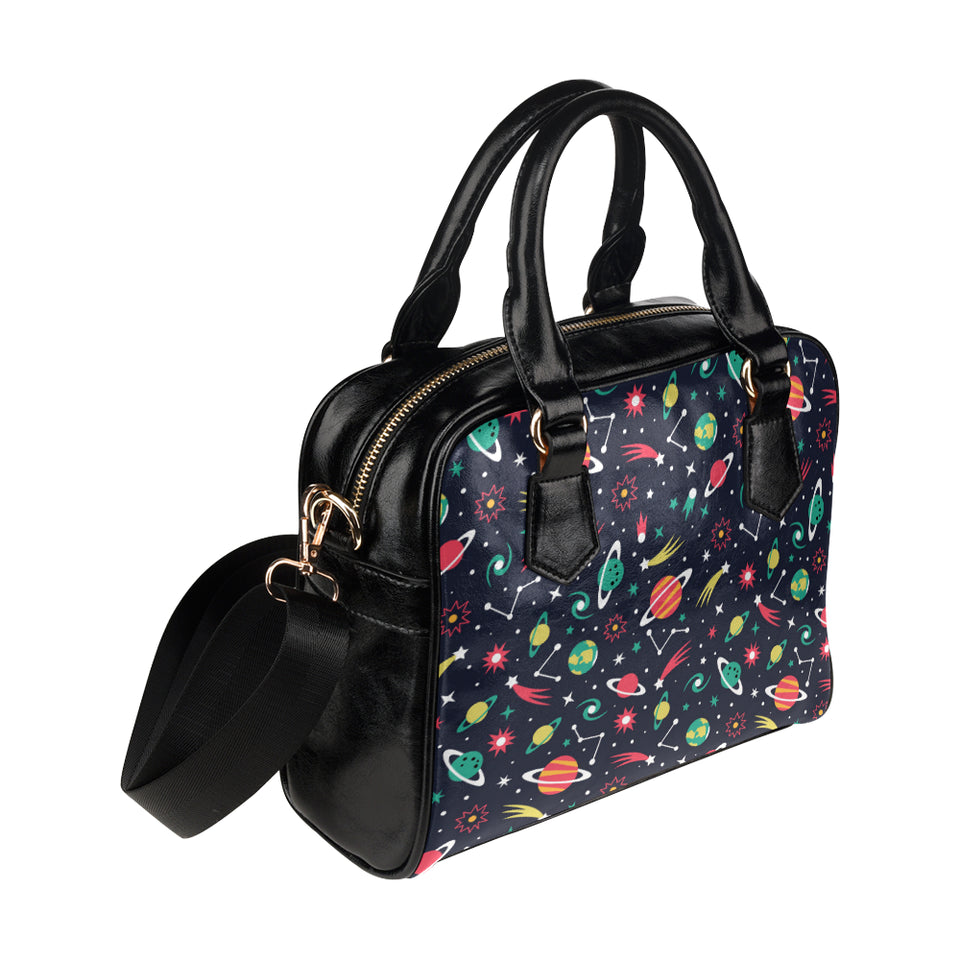 colorful space pattern planet star Shoulder Handbag