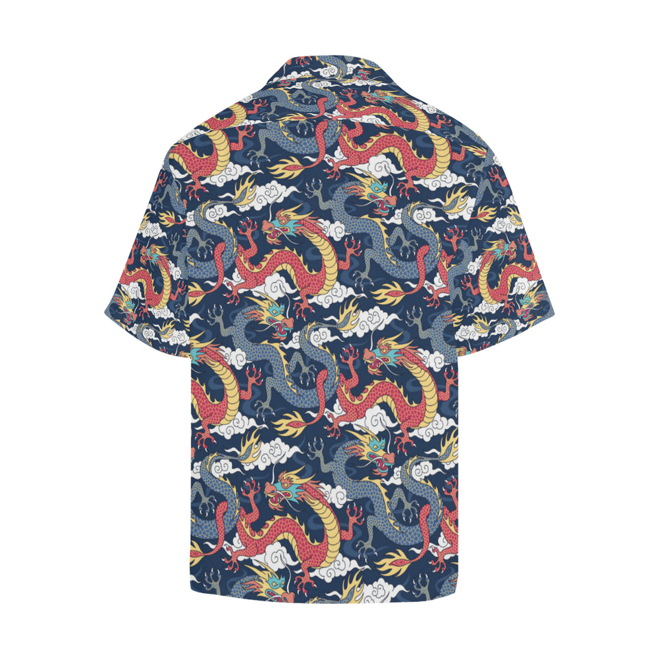 Blue red dragon cloud pattern Men's All Over Print Hawaiian Shirt