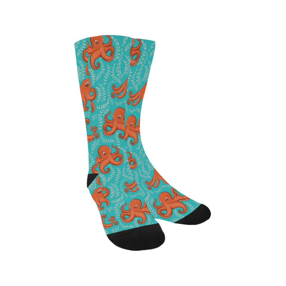 Octopus turquoise background Crew Socks