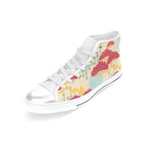 Red Bonsai gray sun japanese pattern Women's High Top Canvas Shoes White