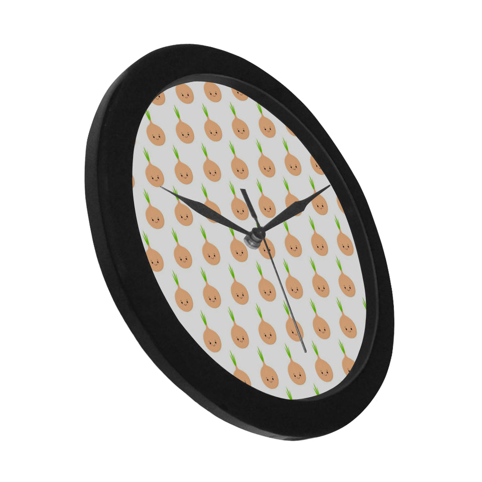 cute onions smiling faces Elegant Black Wall Clock