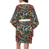 Colorful snake plant pattern Women's Short Kimono Robe