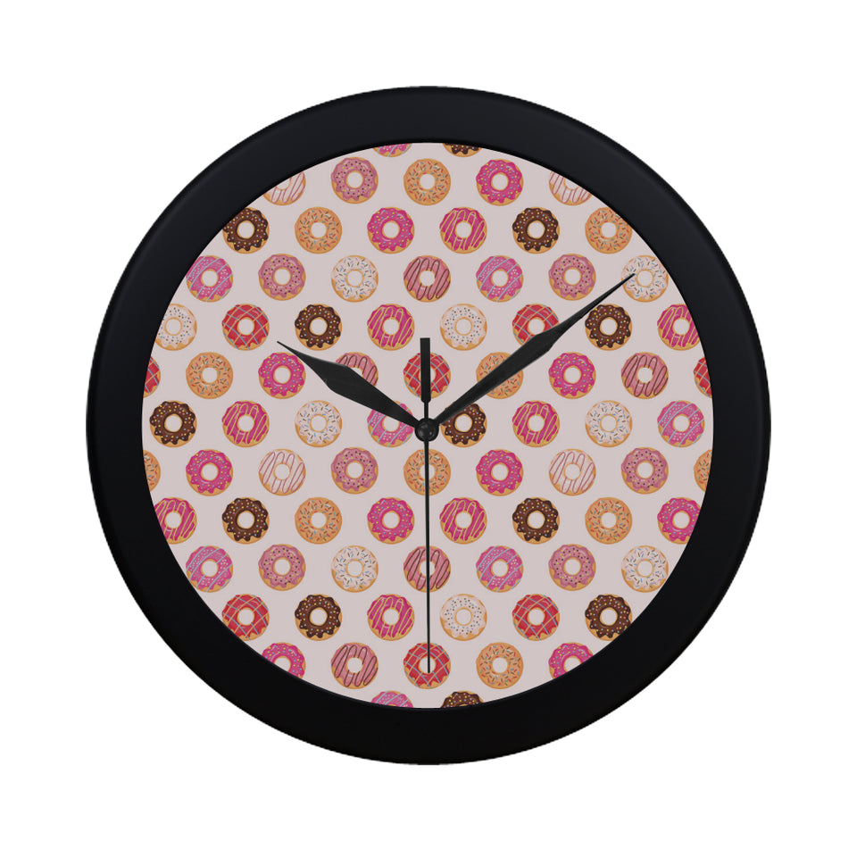 Colorful donut pattern Elegant Black Wall Clock