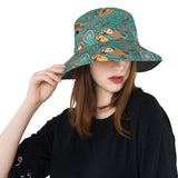 cute brown sea otters ornamental seaweed corals gr Unisex Bucket Hat