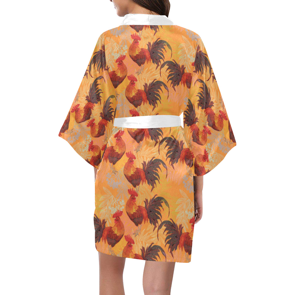 red rooster chicken cock pattern Women's Short Kimono Robe