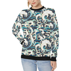 Japanese wave pattern Women's Crew Neck Sweatshirt