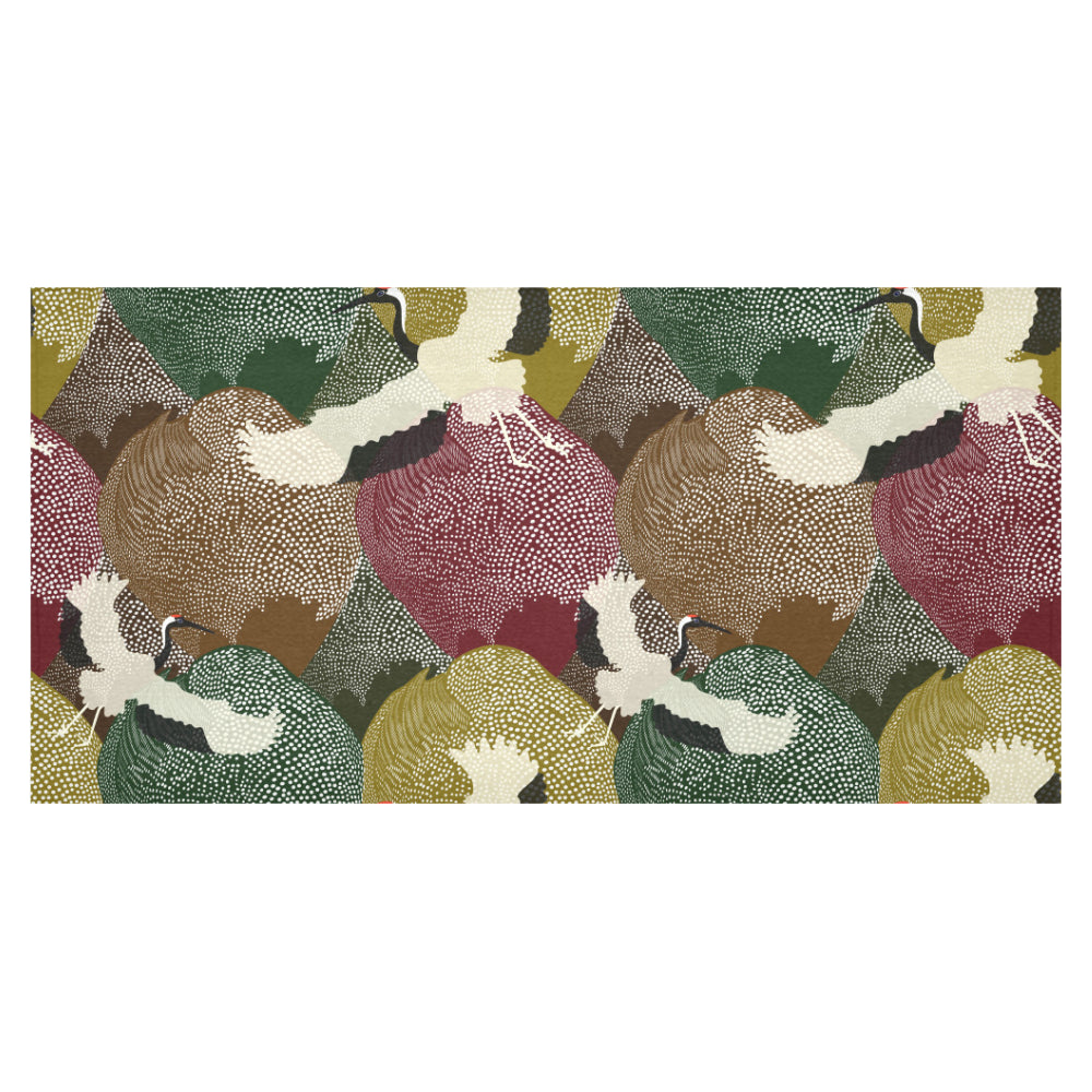 Japanese cranes flying forest dot pattern Tablecloth
