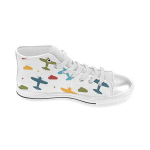 Airplane star cloud colorful Women's High Top Canvas Shoes White