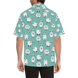 Cute sheep green background Men's All Over Print Hawaiian Shirt